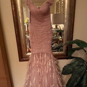 Portia and Scarlett Blush Color Mermaid Evening Gown